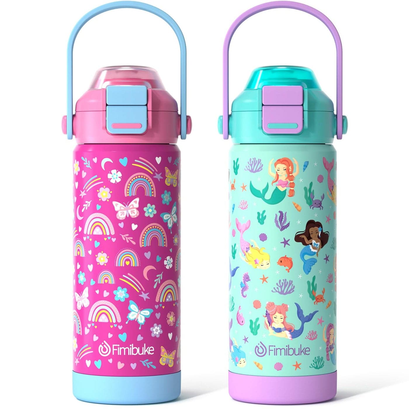Kids Insulated Water Bottle with PopOpen Straw Spout 2in1 Lid 18oz Leak Proof 188 Stainless Steel Vacuum Tumbler BPAFree Kids Cup For Travel School Boys Girls Toddler Rainbow Mermaid