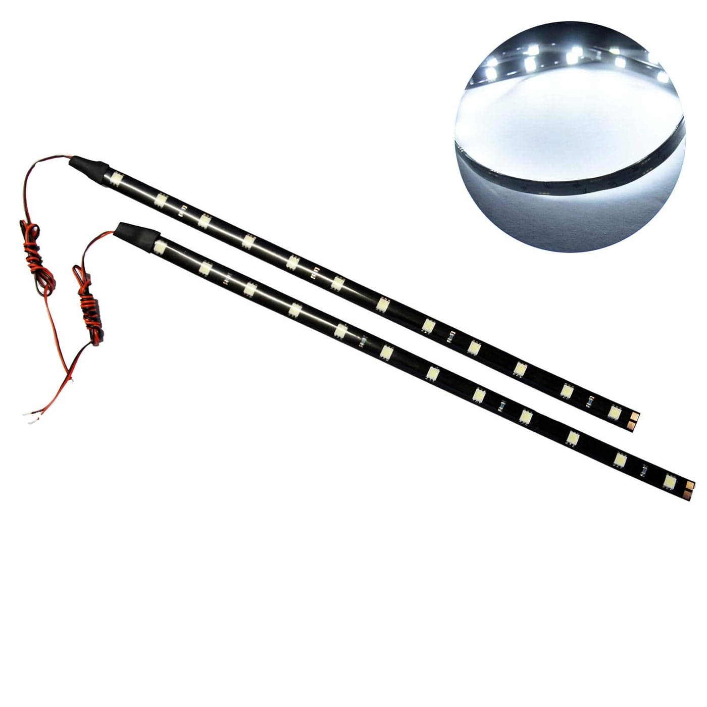 SOCALLED LIGHTING 30cm 12 White Flexible LED Strips High Power Bright 5050 12 SMD Car DRL Under Dash Accent Light Waterproof Cuttable Pack of 2