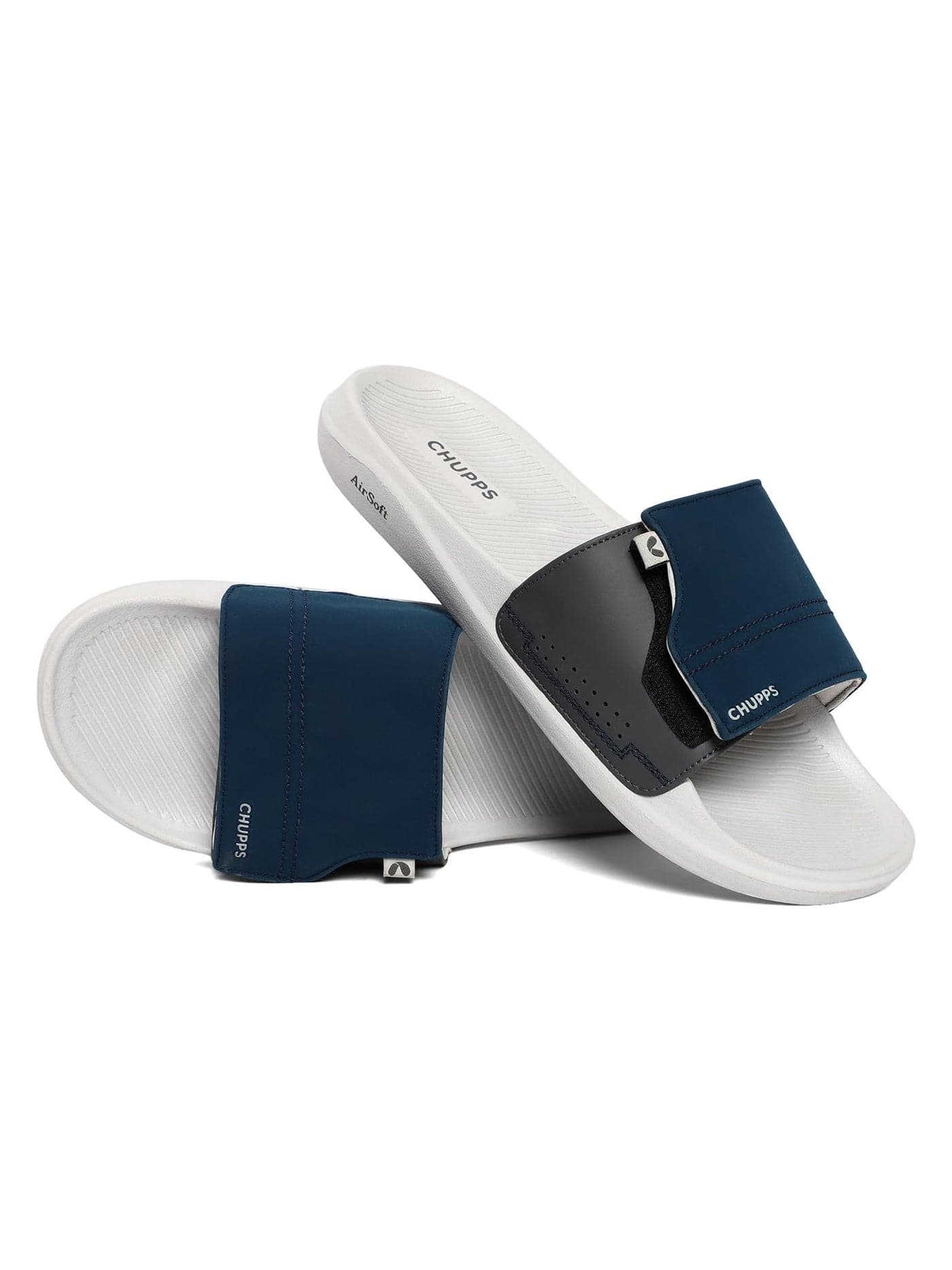 CHUPPS Urban One Vapor Slider for Men, FOAM6 Upper Technology (6mm Foam) Snug Fit with Airsoft Footbed (Contoured & Cushioned) for Super Comfort Flip Flop Slipper Navy Grey