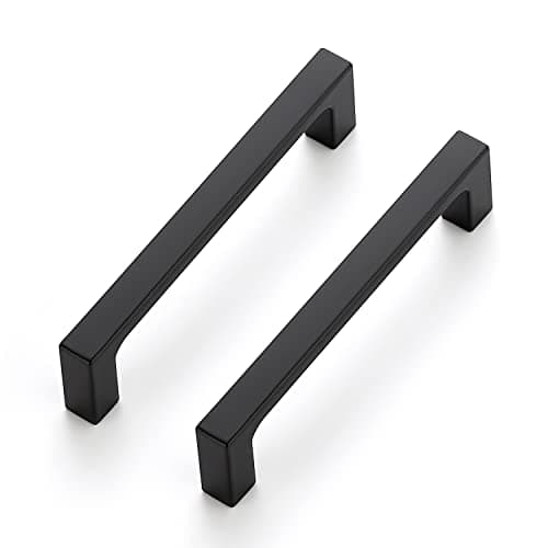 Ravinte 15 Pack 4 inch Hole Centers Matte Black Cabinet Pulls Kitchen Cabinet Handles Solid Drawer Pulls Kitchen Cupboard Hardware Flat Black Square Bar Drawer Handles