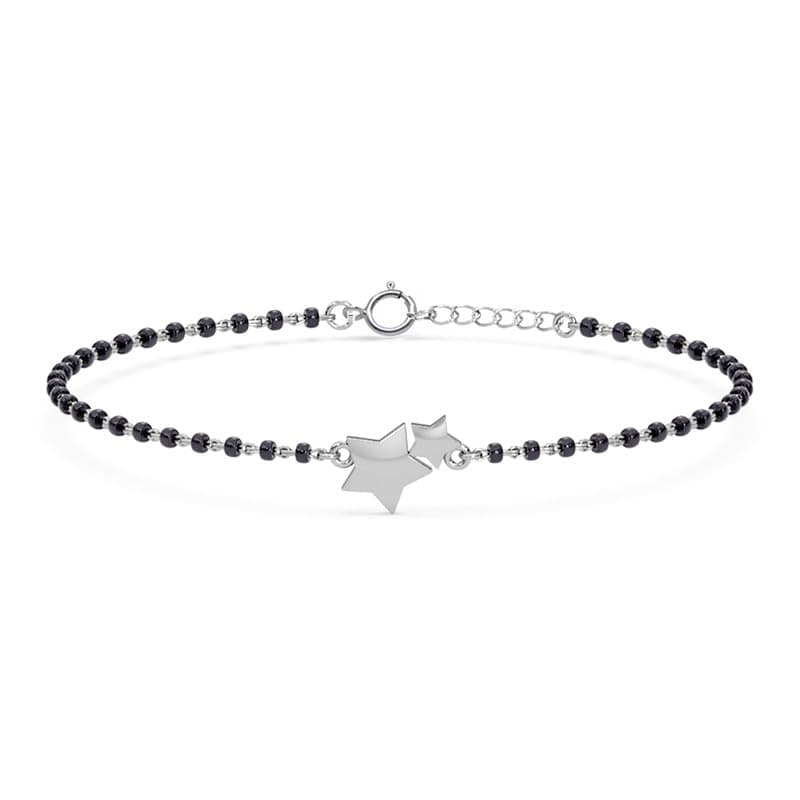 Clara 925 Sterling Silver Baby Nazariya Kids Star Bracelet With Black Beads | New Born to 1 Year | Length 5 inch, Adjustable | Gift For Baby Boys and Girls