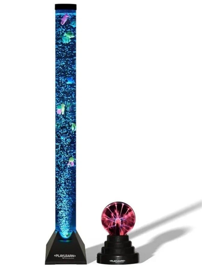 Sensory Mood Light Novelty Bubbles Water Tube Aquarium - 100cm & Plasma Ball Touch and Sound Sensitive 3.5 inches Glass Lightning Sphere Combo Pack