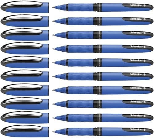 Schneider One Hybrid C Rollerball Pen 05 mm Hybrid Conical Tip Light Blue Barrel Black Ink Box of 10 Pens 183201
