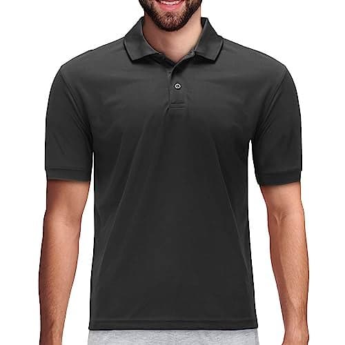Premium Wear Men's Polo T-Shirts, High Moisture Wicking Dry Fit Performance Athletic Short-Sleeved Polo T-Shirts with Collar for Golf, Tennis, Work, Daily, Casual Black