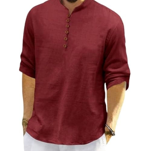 ROYALSCOUT Men's Cotton Polyester Blend Solid Regular Fit Full Sleeve Short Kurta Maroon