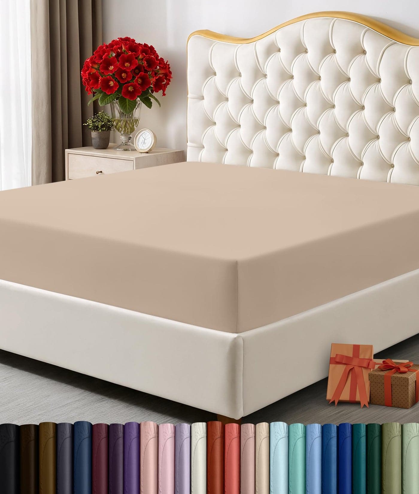 Utopia Bedding King Fitted Sheet - Bottom Sheet - Deep Pocket - Soft Microfiber - Shrinkage and Fade Resistant - Easy Care -1 Fitted Sheet Only (Beige)