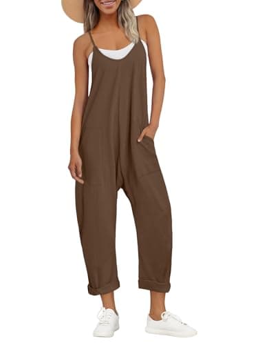 AUTOMET Jumpsuits for Women Casual Summer Outfits Rompers Comfy Beach Vacation Trendy Overalls Jumpers Fashion Clothes 2025 CoffeeBrown L