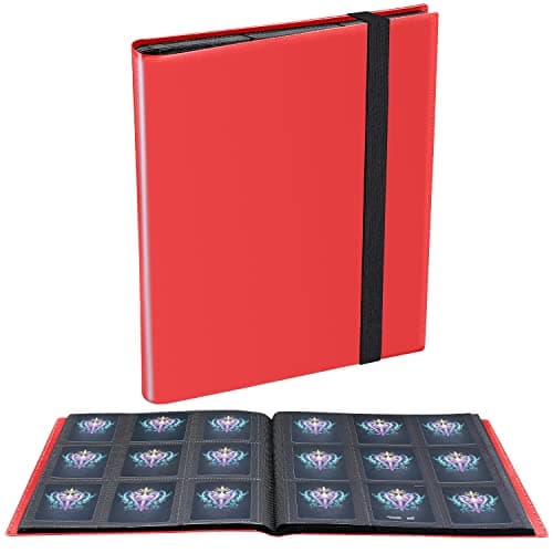JIQEZNL Upgraded 9 Pockets Trading Card Collection Binder 360 Book Holder Album for Yugioh MTG TCG Magic Sports Cards Red