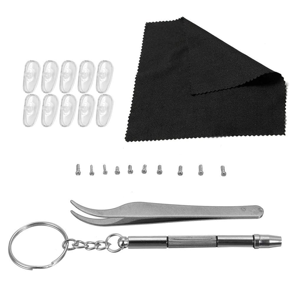 RED SHIELD Eyeglasses Replacement Repair Kit 10 Pairs of Air Chamber Nose Pad 10 Pairs of Screws 1 Cleaning Cloth 1 Tweezer 1 Screwdriver Perfect for Sunglasses Jewelry Watch Repair
