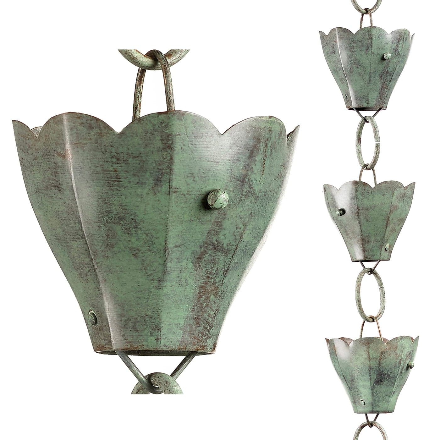 Good Directions 463V18 Tulip Rain Chain 812 Feet Long 13 Extra Large Cups 100 Blue Verde Pure Copper