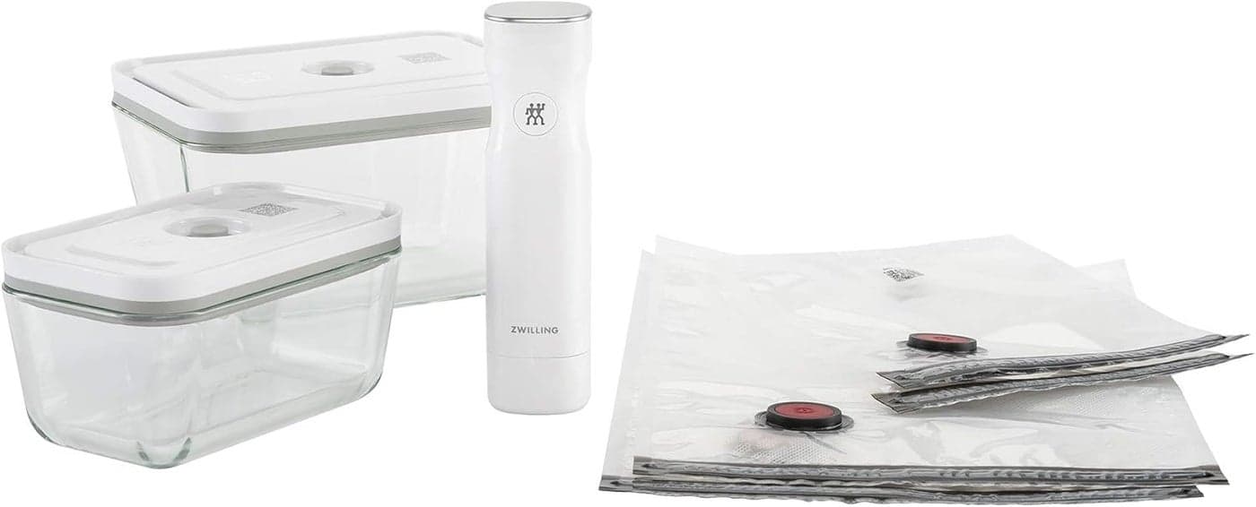 ZWILLING Fresh Save 7pc Vacuum Sealer Machine Starter Set Sous Vide Bags Meal prep Airtight Food Storage Containers Glass