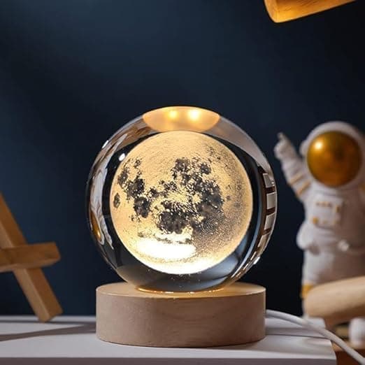 CPENSUS Led Moon Ball 3D Crystal Ball Night Light With USB Wooden Base, Perfect For Home Office Décor And Unique Birthday Gift For Adults Multicolor