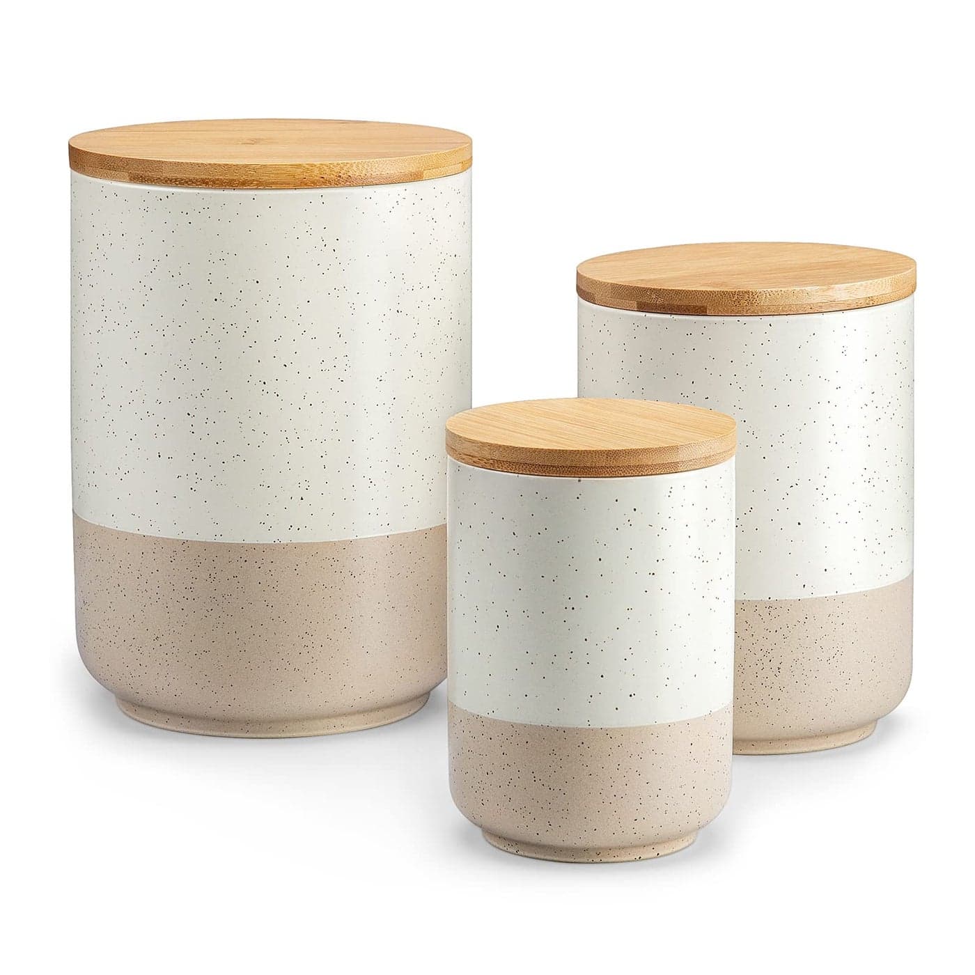 vancasso Sabine Ceramic Canister Set with Airtight Wood Lids 3Piece Kitchen Storage for Flour Sugar Coffee Tea Spices Modern Countertop Decor