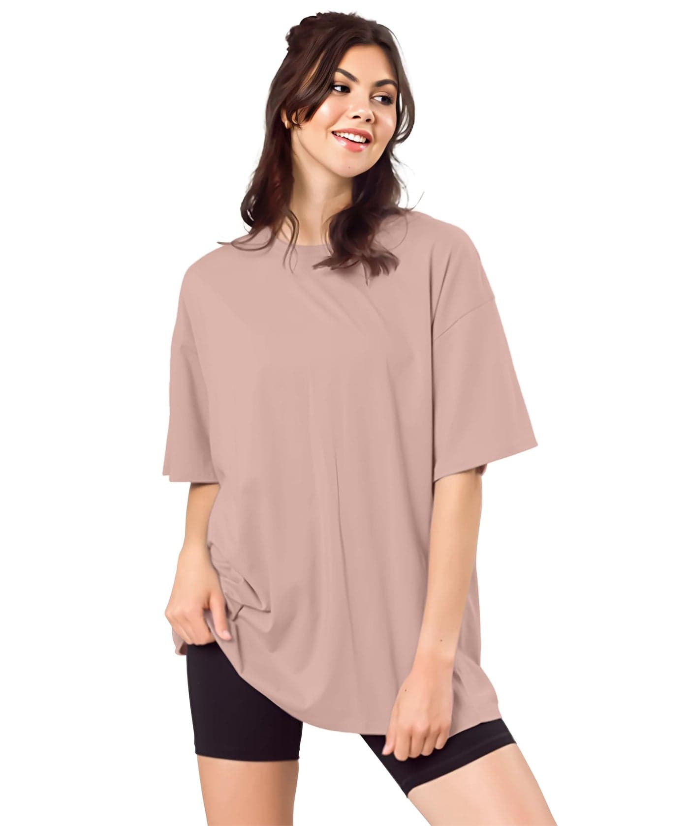 SHODOX® Women's Cotton Blend Oversized Drop Shoulder Solid T-Shirt(Pack of 1)