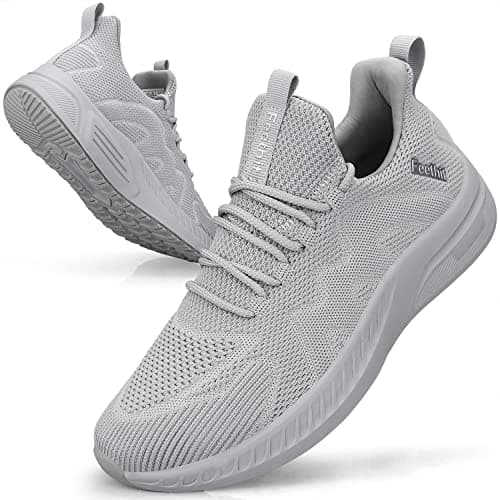 Feethit Mens Walking Running Shoes Lightweight Non Slip Gym Tennis Shoes Casual Breathable Slip on Sneakers for Men Gray 11