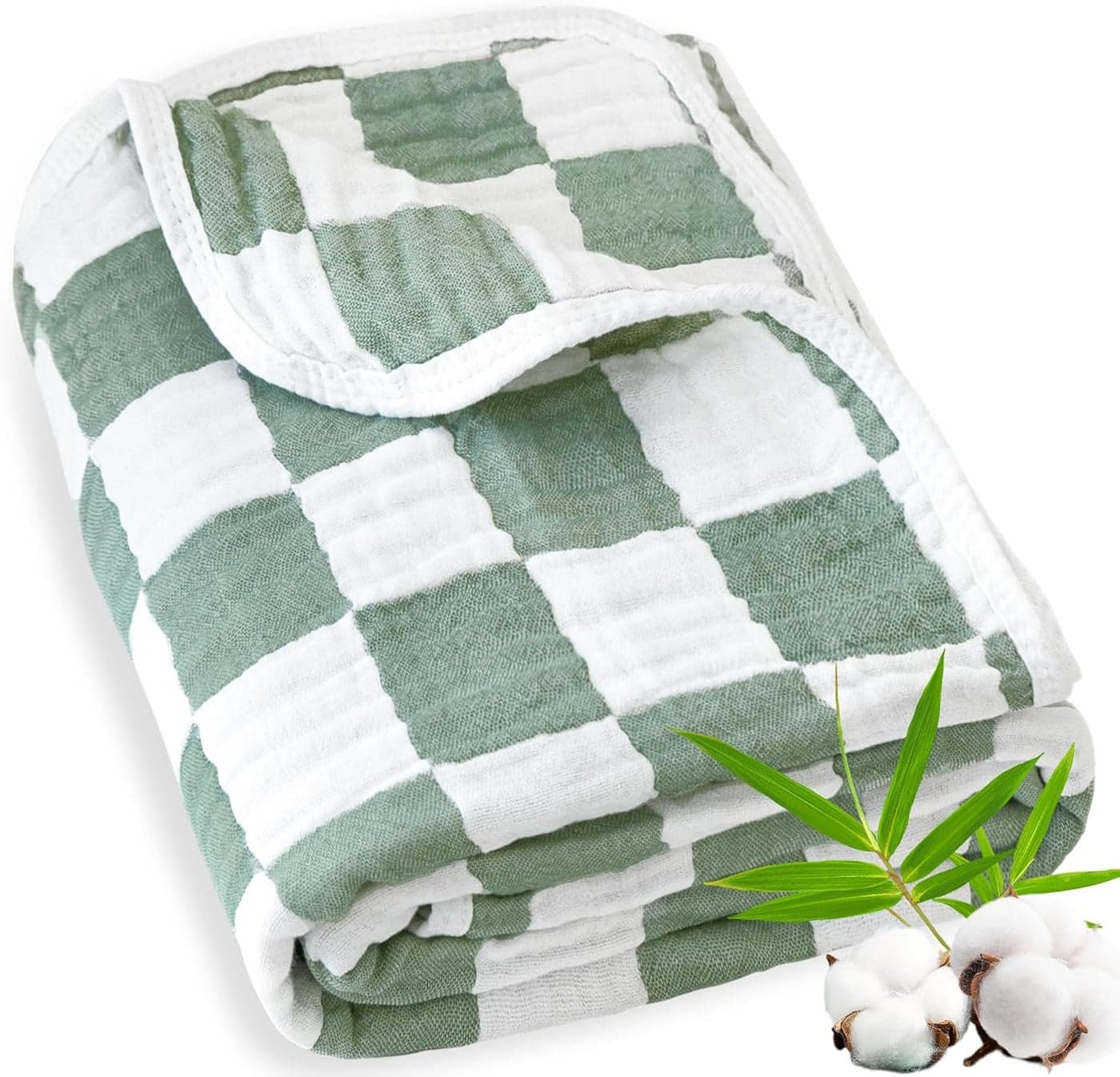Muslin Baby Blanket Unisex Sage Green Checkerboard Toddler Blanket for Bed 70 Cotton and 30 Rayon Breathable Swaddle Blankets for Newborn Infant 43 x 43 Inches