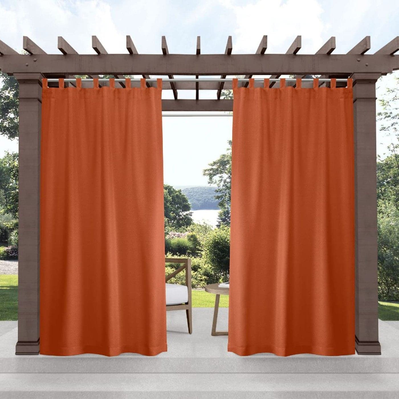 Exclusive Home Cabana Solid IndoorOutdoor Light Filtering HookandLoop Tab Top Curtain Panel Pair 54x84 Mecca Orange