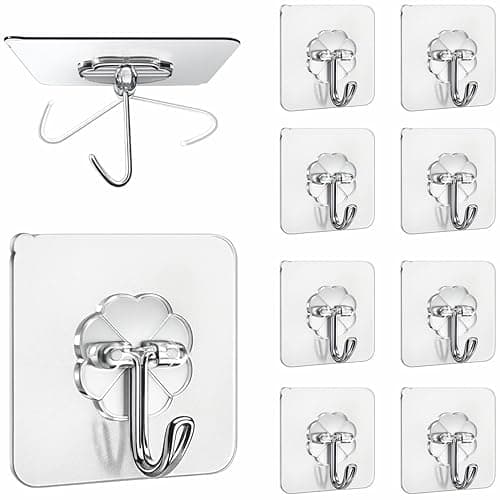 JIALTO 10 Pcs Wall Hanging Hooks for Without Drilling, Self Adhesive Hooks for Wall Heavy Duty Strong Nail Free, Kitchen Accessories Items, Transparent - 5kg Weight Capacity