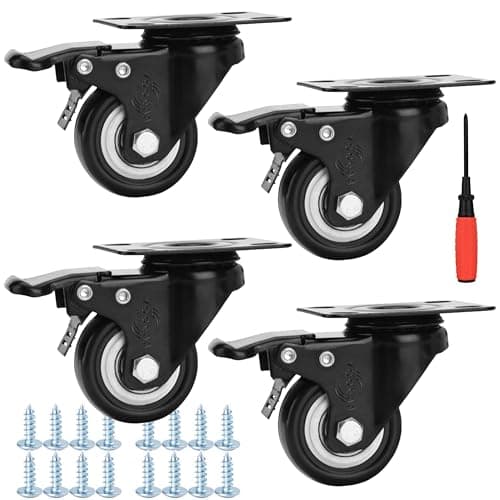 2 inch Caster Wheels Heavy Duty Casters Set of 4 Locking Swivel Casters with Brake Double Ball Bearing No Noise Non Marking Top Plate Castor Wheels for Cart Furniture Workbench