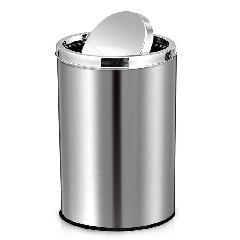 Robustt Swing Lid Dustbin - 20L | Silver Stainless Steel Trash Can | 10 Inch (W) x 14 Inch (H) | Swing lid dustbin with removable lid| For Kitchen, Bathroom, Office & Commercial Use - Pack of 1