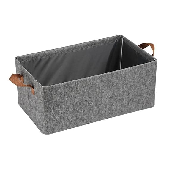 REXOTEX Wardrobe Organizer with Handles Foldable Storage Baskets for Organizing Toys Books Shelves Closet Large Storage Box with Metal Frame Grey