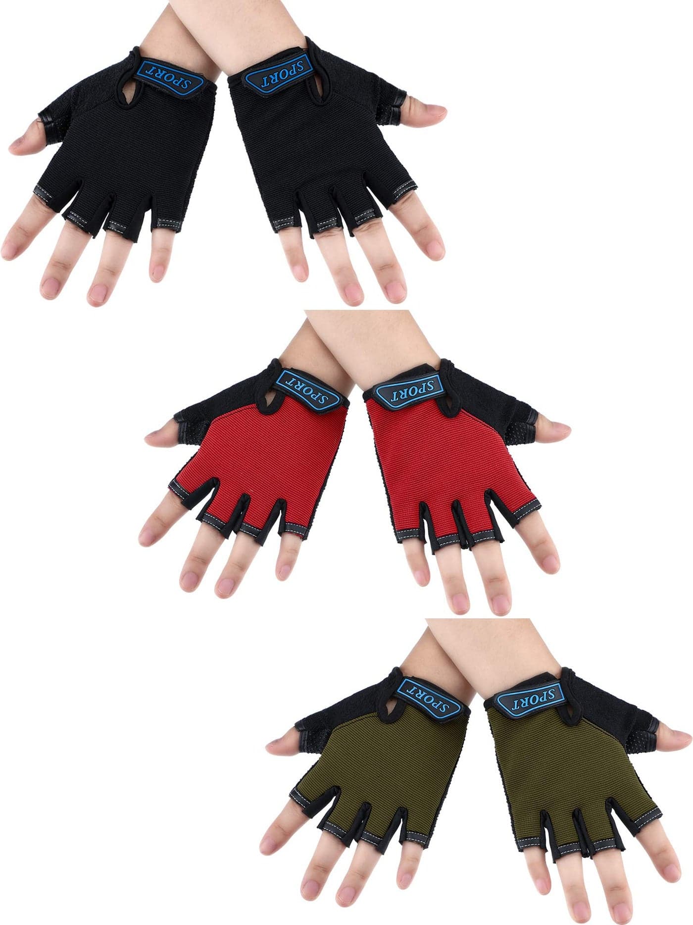 3 Pairs Kids Bike Gloves Half Finger Gloves Fingerless MTB Road Sport Anti-Slip Gel for Children Cycling Biking Breathable