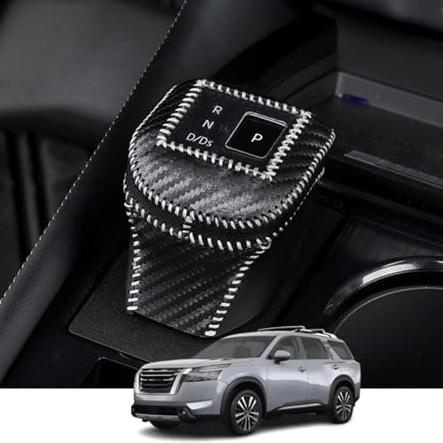 Kakash Custom Interior Accessories for Nissan Pathfinder 2022 2023 Leather Automatic Gear Shift Knob CoverTransimission Boots Shift Lever Leather SheathCarbon Fiber Style