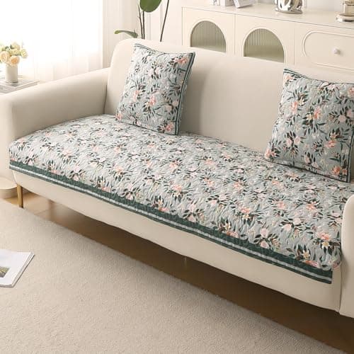 HOKIPO 'Florentina Series' Foam Filled Premium Holland Velvet Antiskid Sofa Cover Mat for 1/2/3 Seater & L-Shape Sofa. Make Your Own Set, Mat 70(D) x 220(L) cm, Magnolia Green (IN-883-V1)