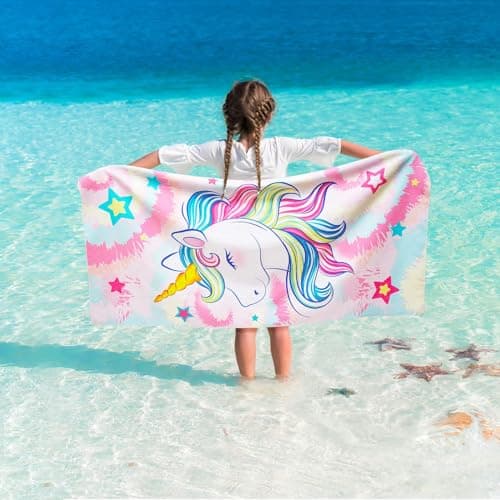 WERNNSAI Unicorn Kids Beach Towel for Girls 30 x 60 Unicorn Sand Free Swim Towels for Girls Bath Pool Camping Travel Towel Quick Dry Ultra Absorbent Super Soft Beach Blanket Bath Shower Towel