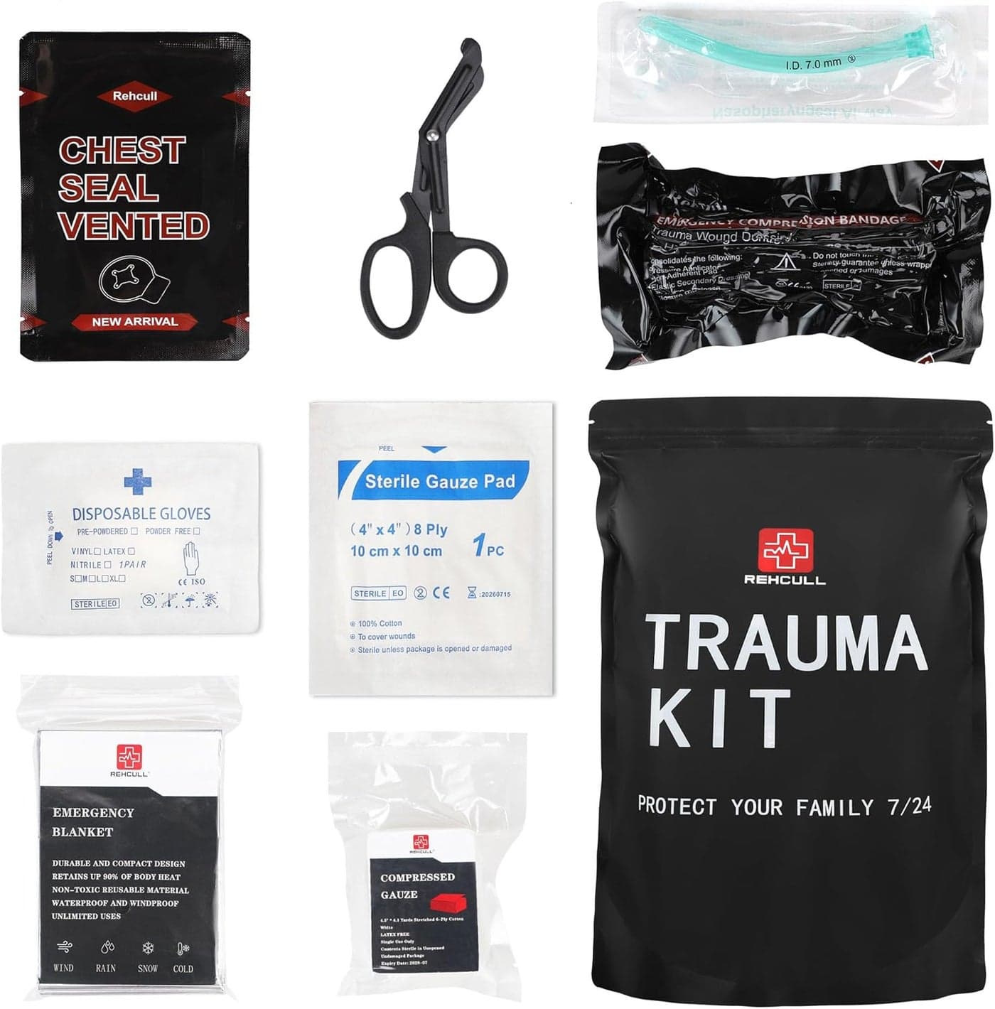 IFAK Refill Kit Compact Emergency Medical First Aid Trauma Kits Survival Supplies Hemostatic Combat Tactical Wound Care Dressing Pack with Chest Seal 6Israeli Bandage for Rapid Military 8pcs