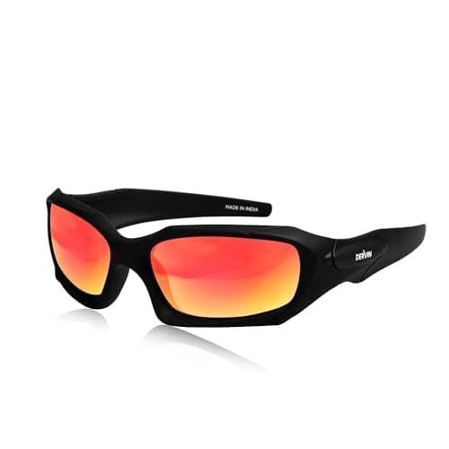 Dervin UV Protected Polarized Sports Sunglasses for Men & Women Driving Cycling Fishing Cricket Sunglasses (Black-Red Mirror)