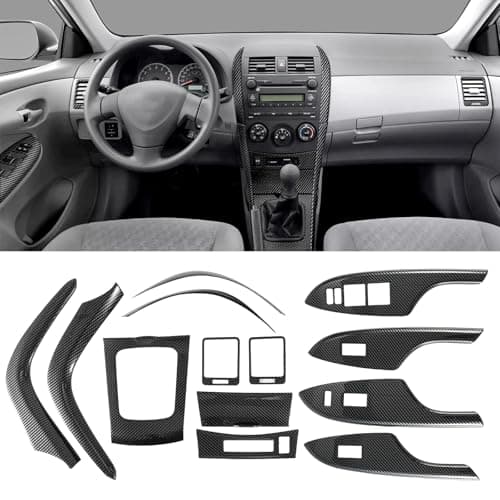 Fancemot 13 Pcs Carbon Fiber Interior Trim Cover Kit Compatible with Toyota Corolla 2009 2010 2011 2012 2013, AC Air Vent Cover Window Lift Switch Panel Cover Gear Shift Panel Cover