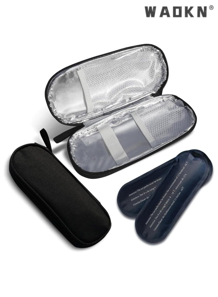 Portable Insulin Cooling Travel Bag, Lightweight & Compact Insulin Bag Set with Insulated Cooling Compartment & 2 Reusable Ice Packs, Specifically Designed for Medical Travel (Black)