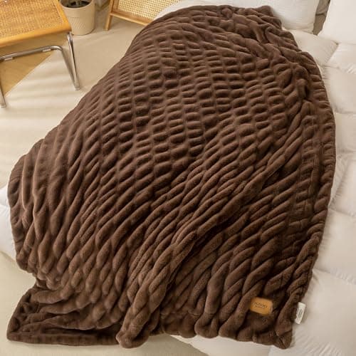 YUSOKI Luxury Double Side Faux Rabbit Fur Throw Blanket for Couch Ultra Soft Fluffy Throw Gifts Plush Thick Warm Luxury Decor Gifts for Home Dark Brown Medium 50 X 60 Inches