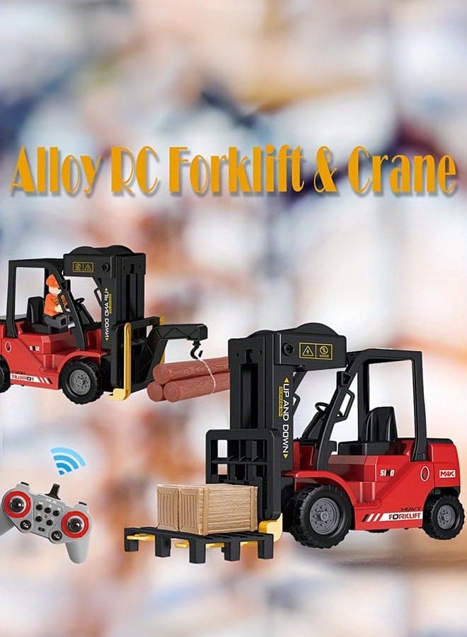 Rc Electric Alloy Forklift & Crane Set, 2.4G Remote Control, 11-Channel, Rechargeable Lithium Polymer Battery, Light, Sound, Smoke Effect, Multi-Functional Engineering Vehicle Toy