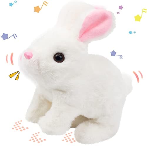 Hopearl Hopping Rabbit Interactive Electronic Pet Plush Bunny Toy with Sounds and Movements Animated Walking Wiggle Ears Twitch Nose Gift for Toddlers Birthday White 7