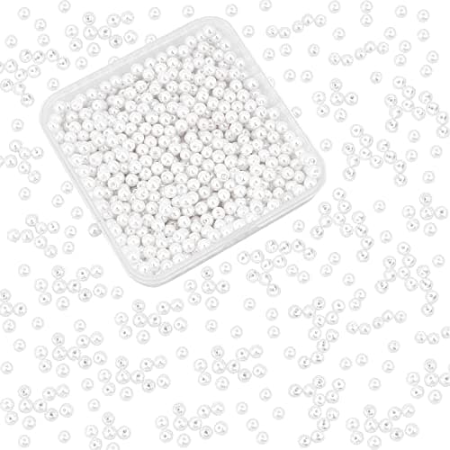 PH PandaHall 4mm Glass Pearl Beads 1000pcs White Tiny Satin Luster Pearl Beads Round Loose Spacer Beads for Earring Bracelet Necklace Waist Chain Making White