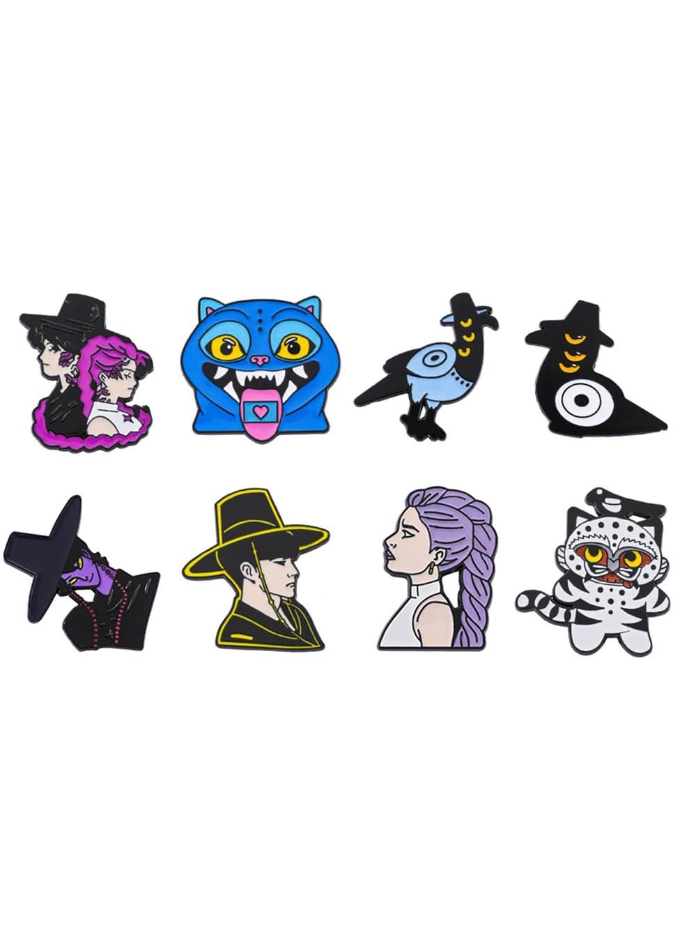 8-Piece Kpop Demon Hunter Metal Badge Set - Alloy Printed Pins Badges Fan Support Collectible Accessories Versatile Personalized Pins (Bag / Clothing / Backpack Decorations)