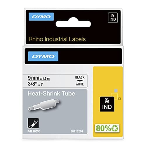 DYMO Rhino Industrial Heat-Shrink Labels 3/8" Tube Black Print on White