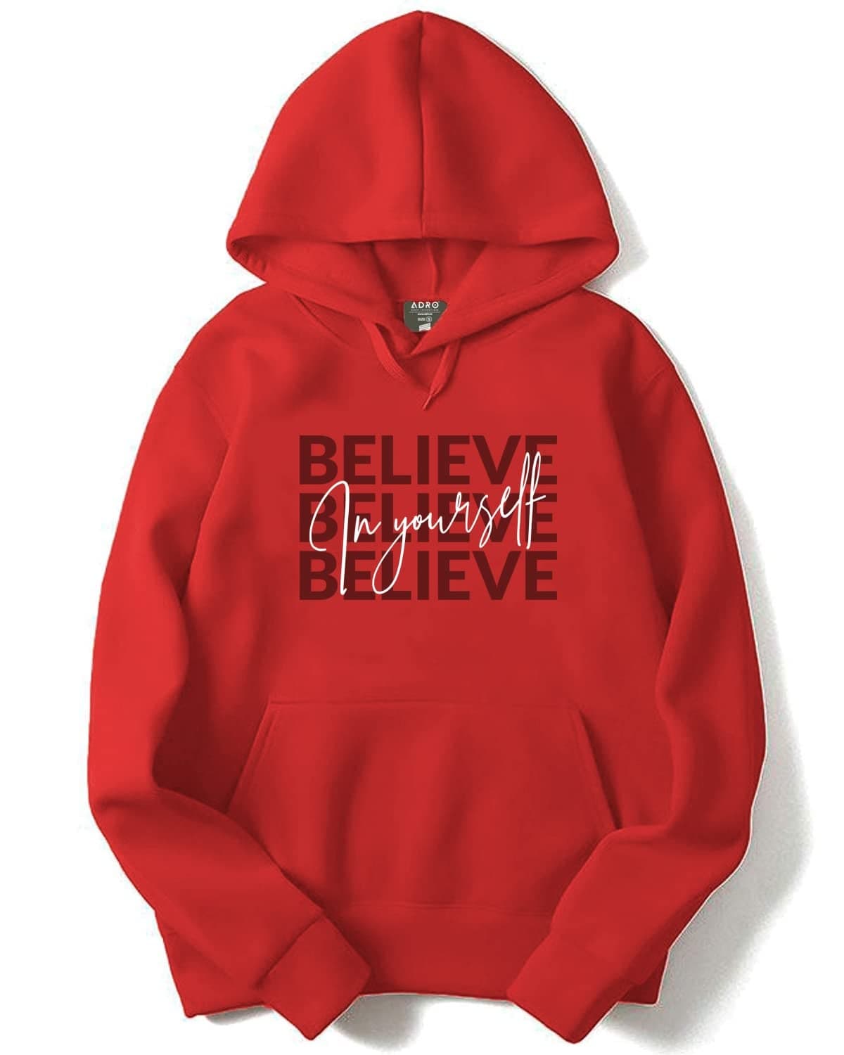 ADRO Believe in Your Self Printed Hoodie/Sweatshirt for Men (H22-M-INV-RD_Red_M)