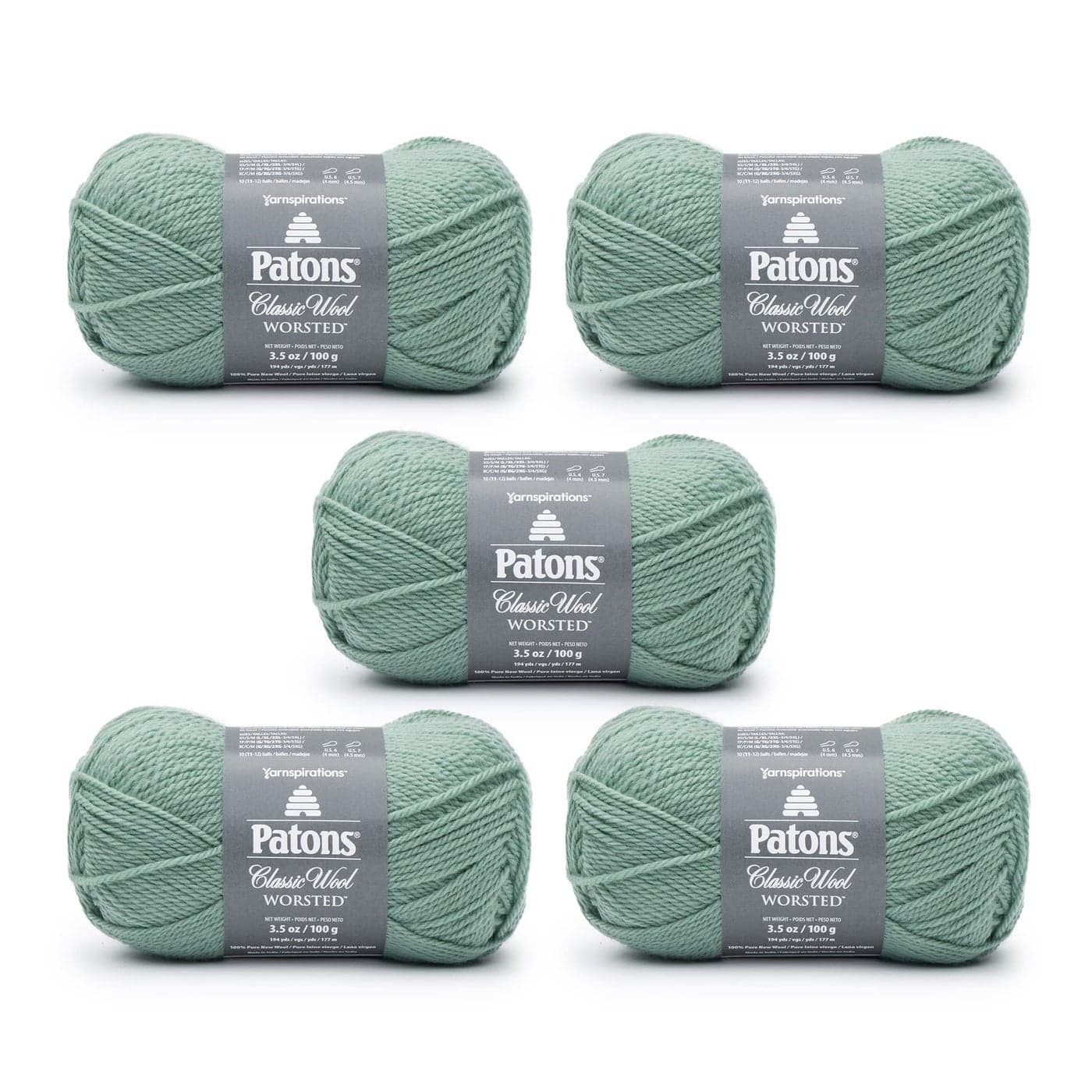Patons Classic Wool Basil Yarn 5 Pack of 35oz100g Wool 4 Medium 210 Yards KnittingCrochet