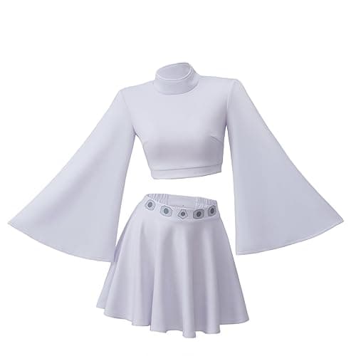 RocailleCos Princess Leia Cosplay Costume Adult Short White Dress Crop Top Skirt Suit Outfit for Women Girls Teen (white, XL)