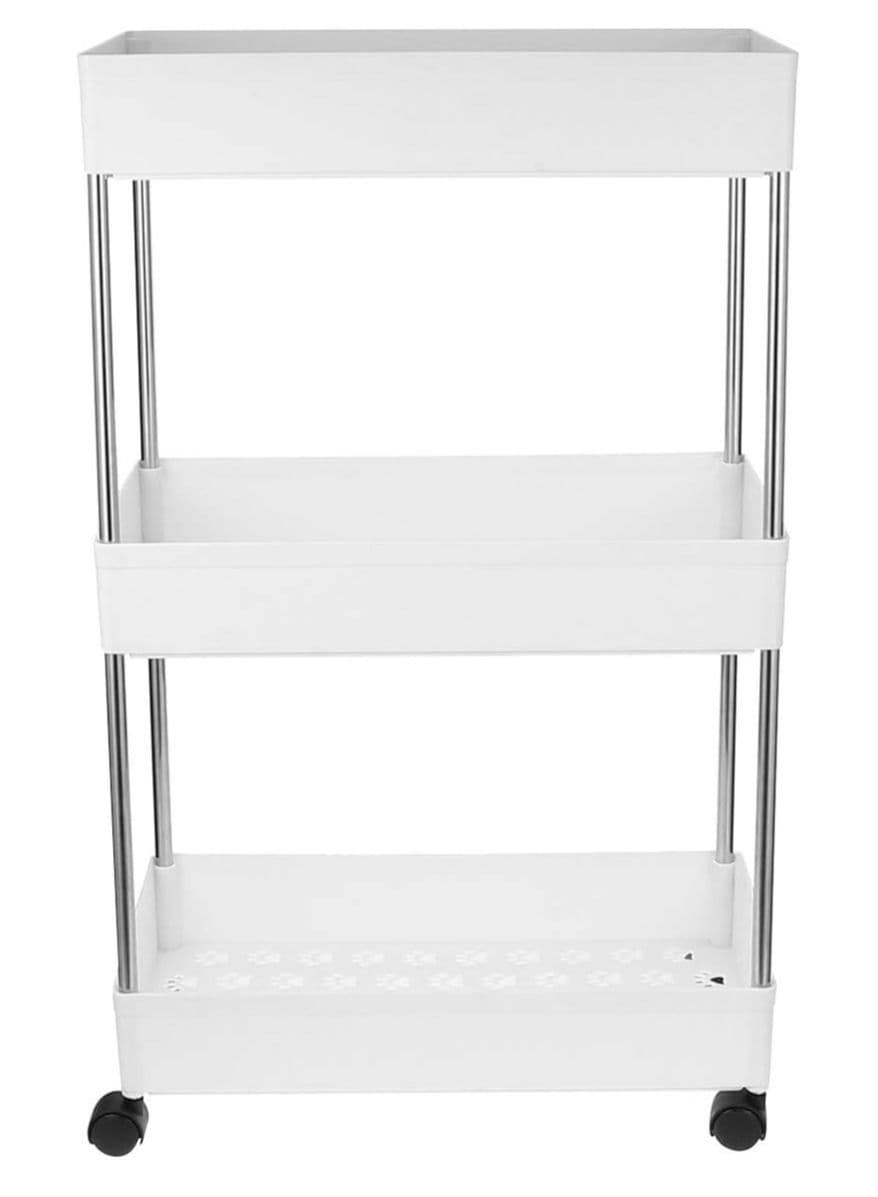 3 Layer Kitchen Storage Trolley Rack with Caster Wheels Plastic Kitchen Cabinet White