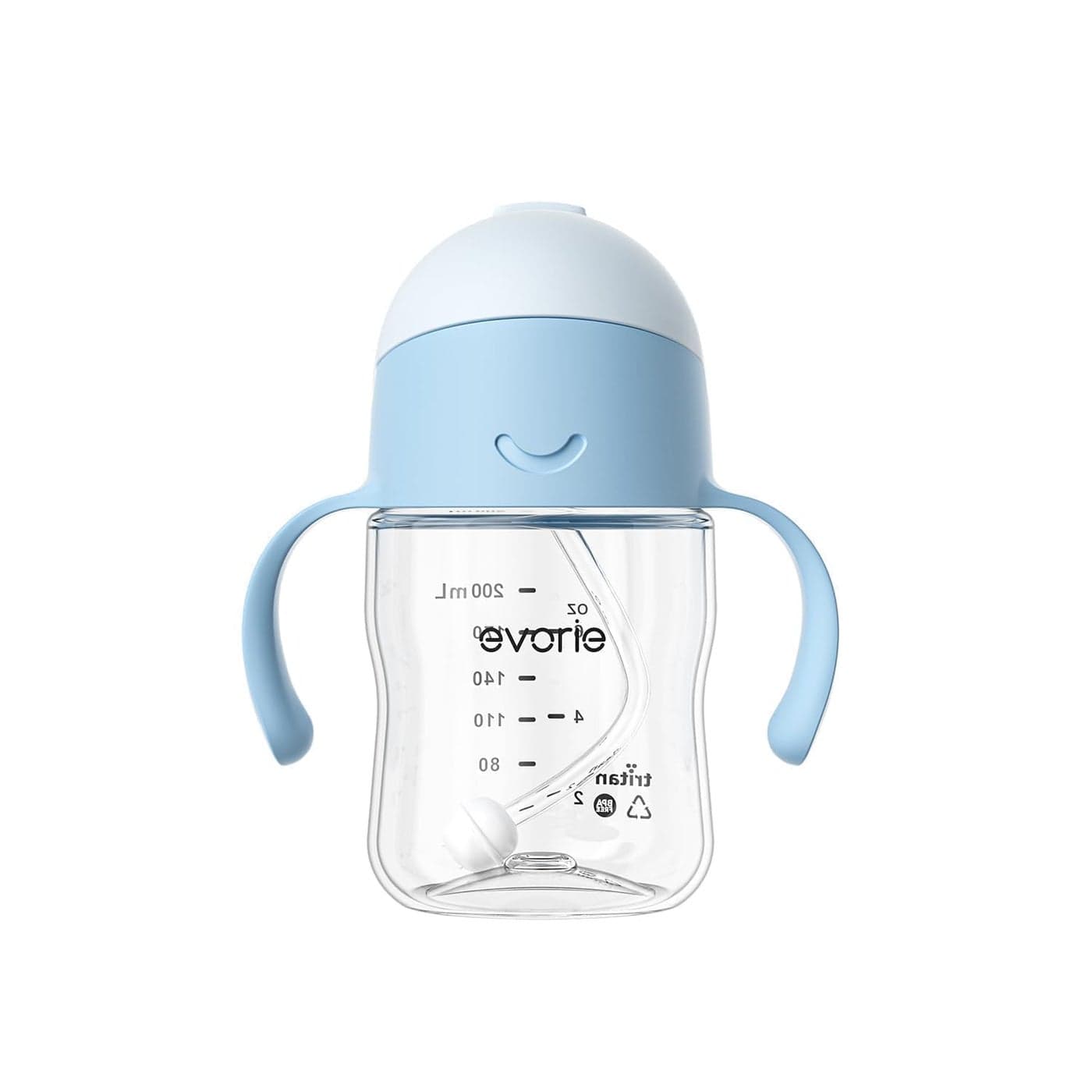 Evorie Tritan Baby Sippy Cup Weighted Gravity Straw Toddler Beginner Training Bottle 7 Oz Leakproof Award Winning Infant Water Bottle with Handles for 6 months above