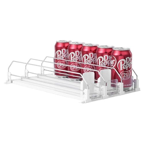 Drink Organizer for Fridge-White Automatic Pusher Glide,12oz 16oz 20oz-Soda Dispenser for Fridge-Holds up to 15 Cans