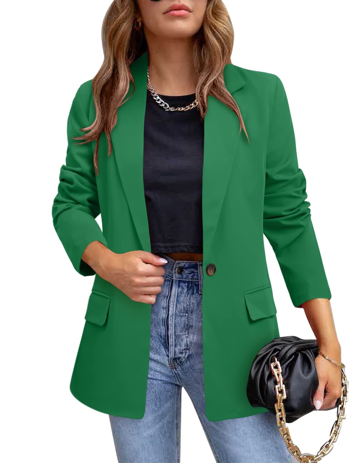 CRAZY GRID Womens Casual Blazer Long Sleeve Business Suit Jacket Open Front Button Work Office Blazer Jacket Fashion Dressy Ladies Blazer Green Size XLarge