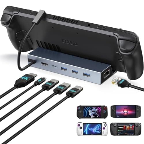 Steam Deck Dock, Docking Station for Steam Deck/ROG Ally/Legion Go/MSI Claw/Nitro Deck/Steam Deck OLED, 6-in-1 USB C Dock with HDMI 4K UHD, 100Mbps RJ45 Ethernet, 3 USB 2.0 and PD 100W Charging