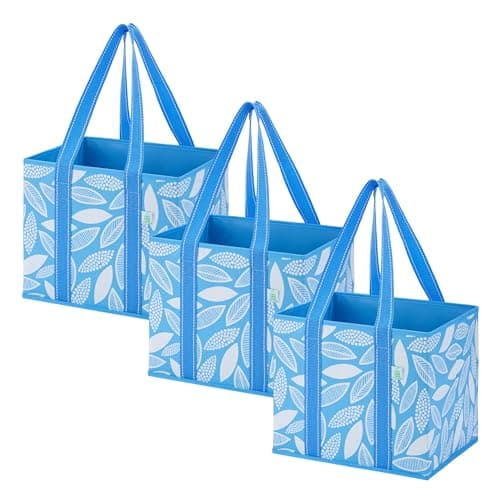VENO 3 Pack Reusable Grocery Bags Shopping Bags for Groceries Tote with Handles and Hard Bottom Foldable Shopping Cart Organizer Water Resistant HeavyDuty Spring Breeze 6 Gallon