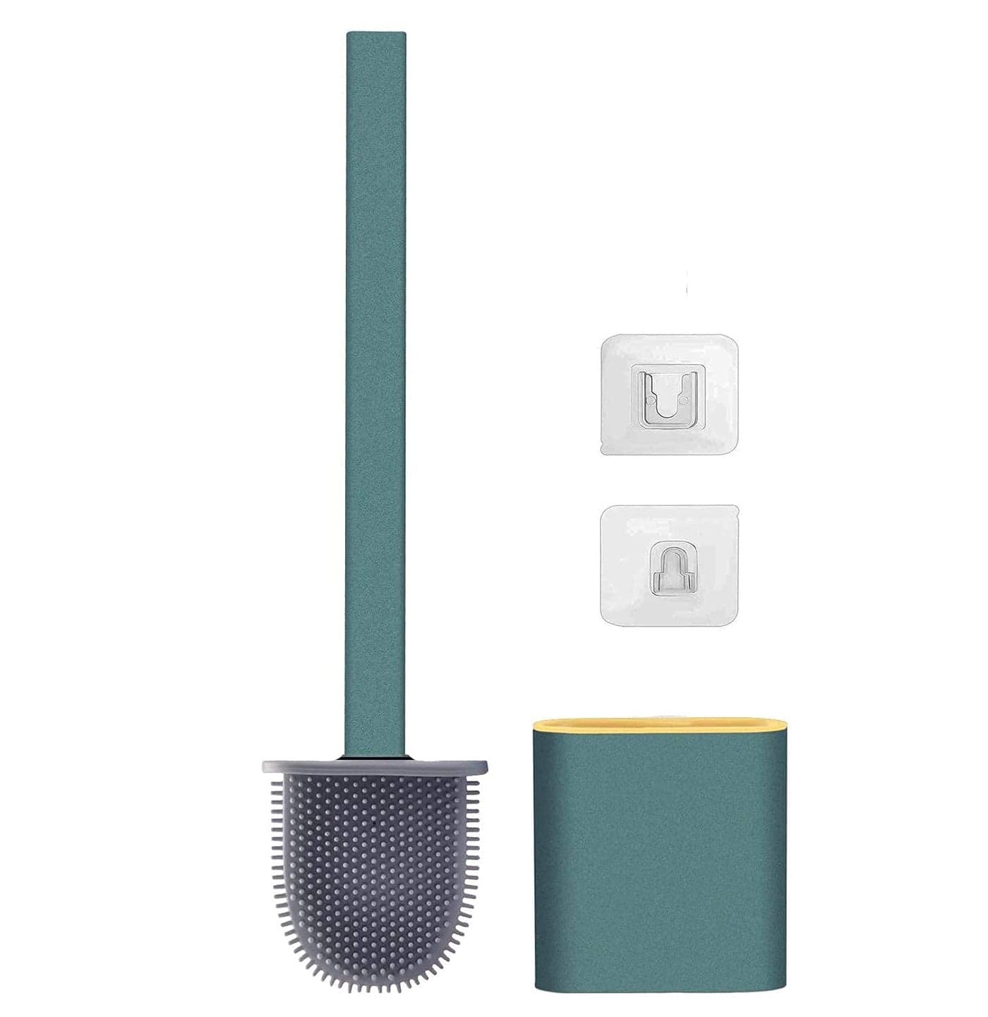 Vroxy Flat Head Flexible Soft Bristles Brush with Quick Drying Holder Set for Bathroom Accessory Cleaning Silicone Toilet Brush with Holder Set