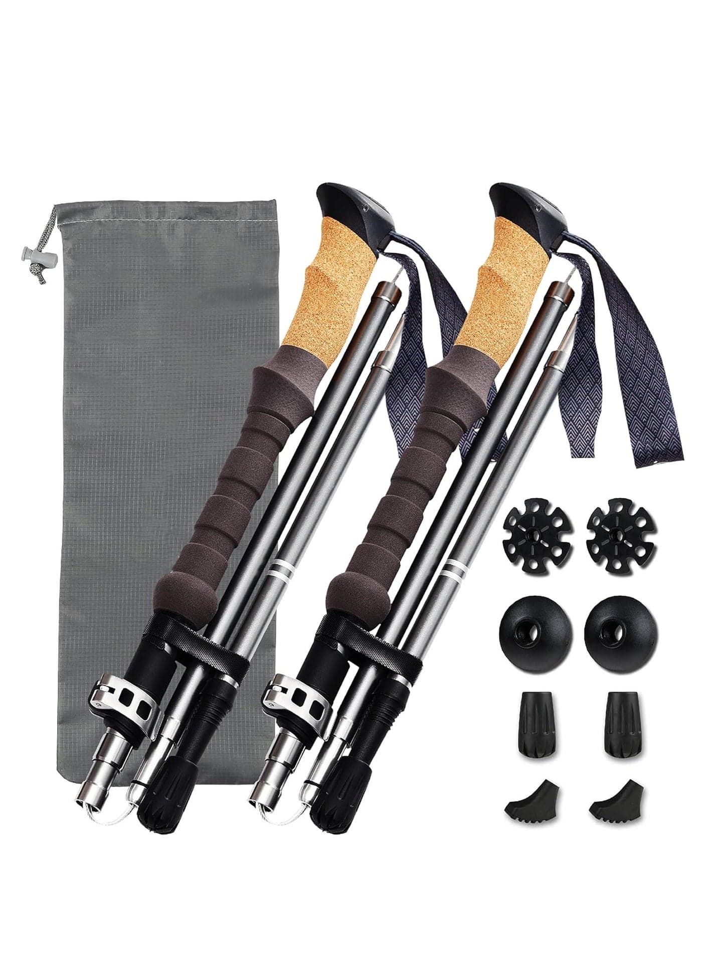 Trekking Poles Collapsible Nordic Hiking Poles - Cork Handle 2pc Ultralight Folding Walking Sticks, Hiking Sticks, Lightweight Aluminum Foldable Trekking Walking Sticks for Seniors Women Men